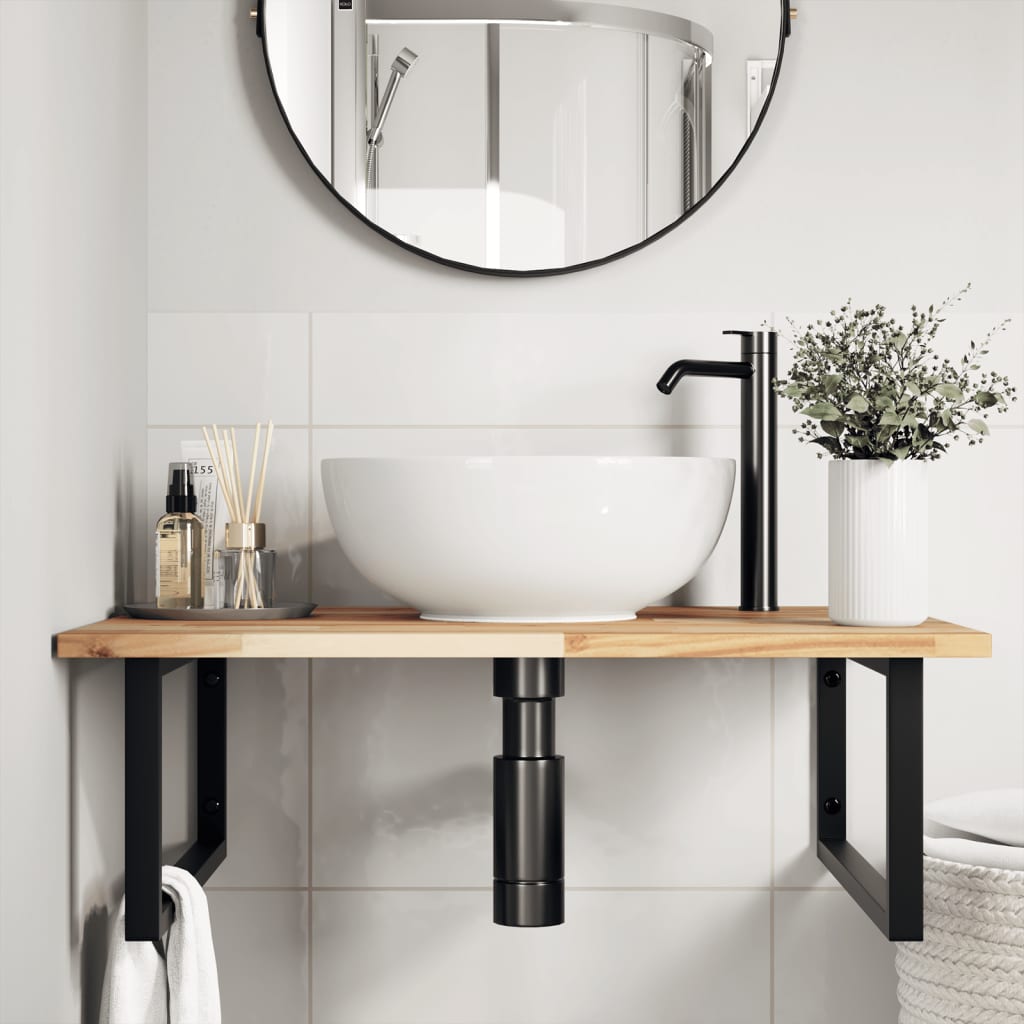 Ripiano a Parete per Lavabo in Acciaio e Massello di Acacia | homemem39