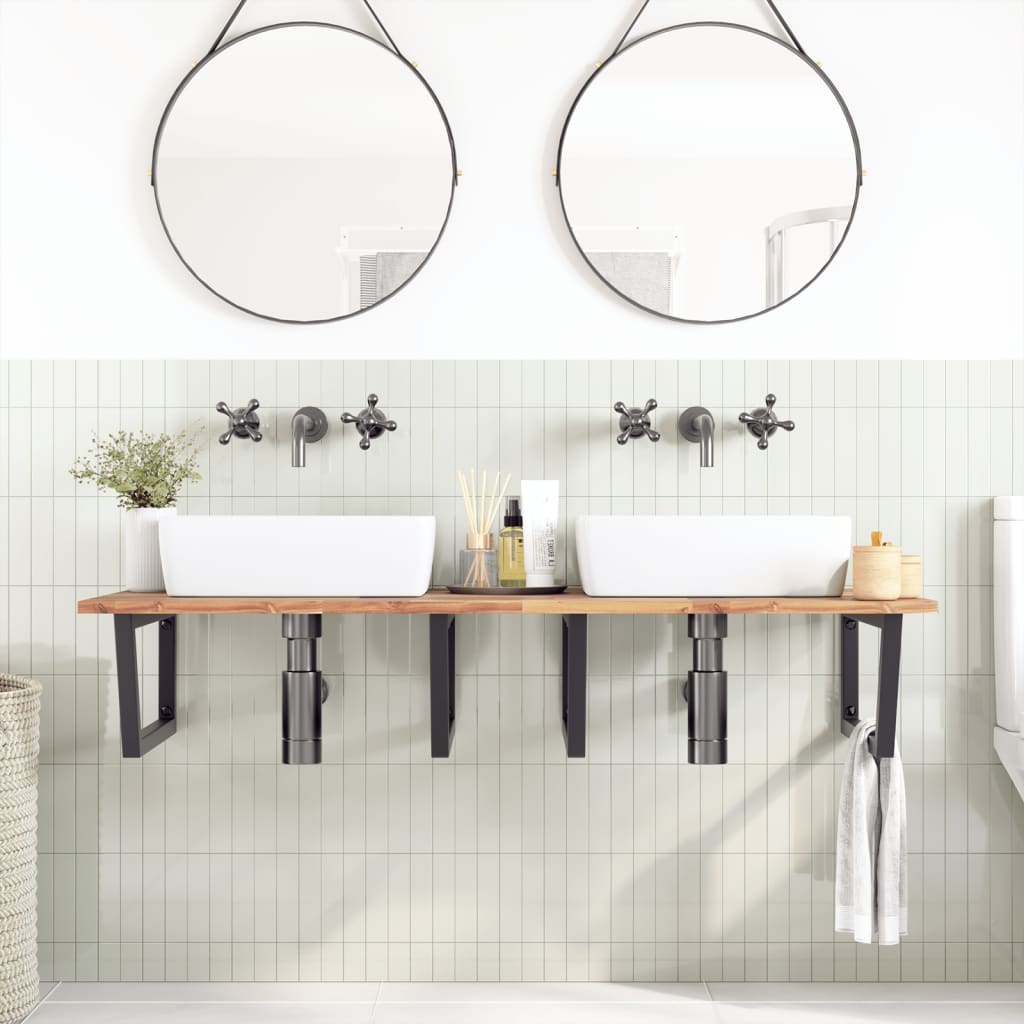 Ripiano a Parete per Lavabo in Acciaio e Massello di Acacia | homemem39