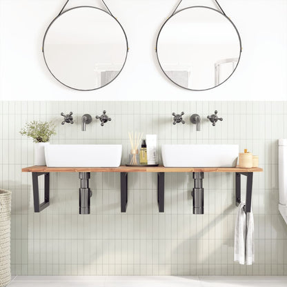 Ripiano a Parete per Lavabo in Acciaio e Massello di Acacia | homemem39