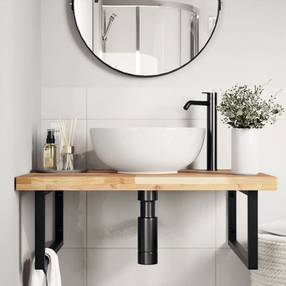 Ripiano a Parete per Lavabo in Acciaio e Massello di Acacia | homemem39