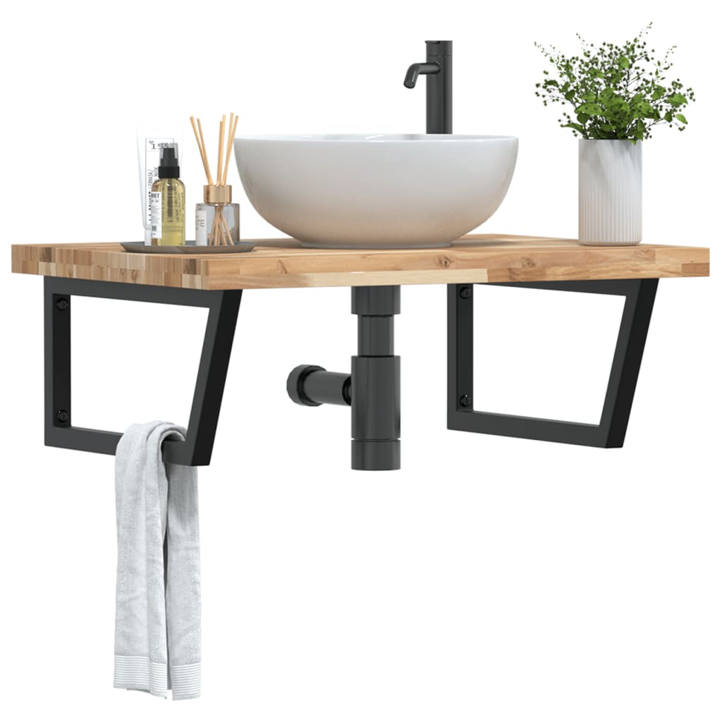 Ripiano a Parete per Lavabo in Acciaio e Massello di Acacia | homemem39