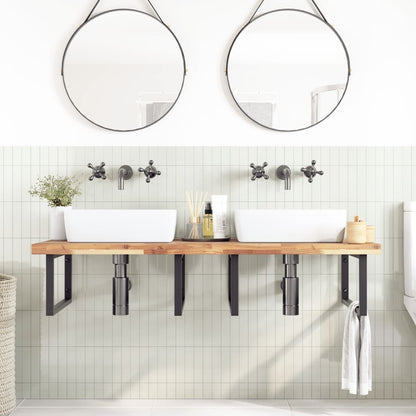 Ripiano a Parete per Lavabo in Acciaio e Massello di Acacia | homemem39
