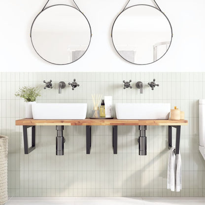 Ripiano a Parete per Lavabo in Acciaio e Massello di Acacia