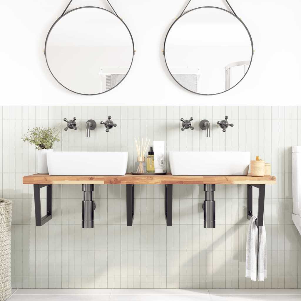 Ripiano a Parete per Lavabo in Acciaio e Massello di Acacia | homemem39