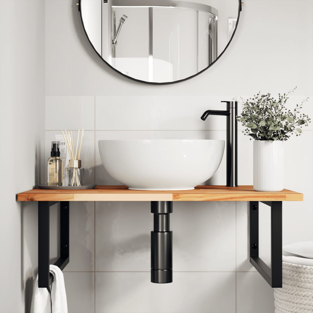 Ripiano a Parete per Lavabo in Acciaio e Massello di Acacia | homemem39