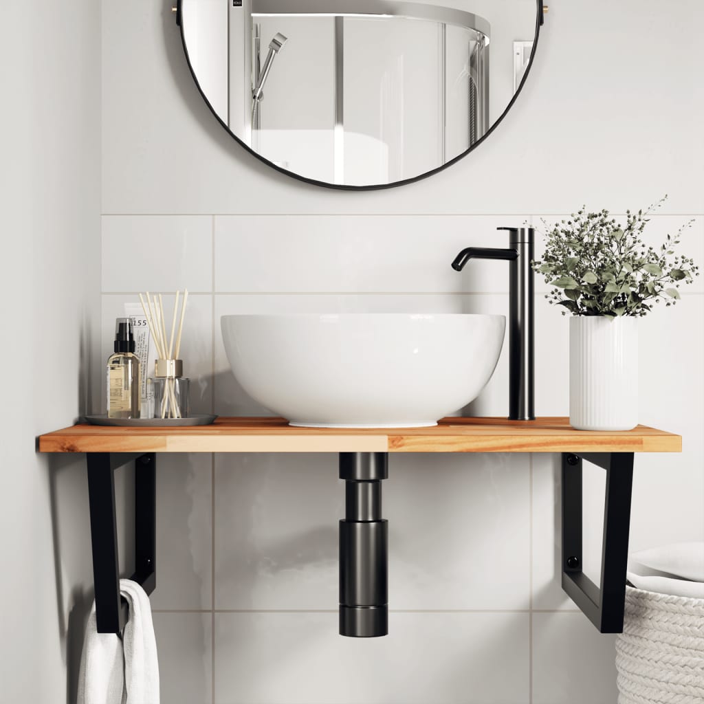 Ripiano a Parete per Lavabo in Acciaio e Massello di Acacia