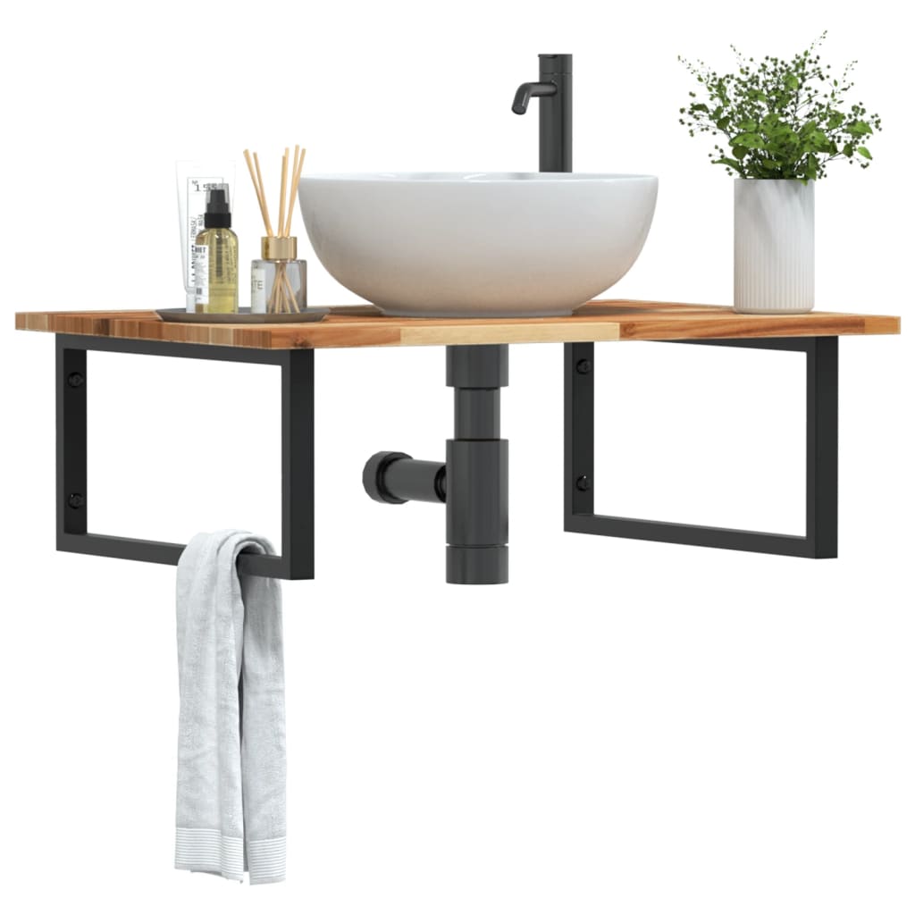 Ripiano a Parete per Lavabo in Acciaio e Massello di Acacia | homemem39