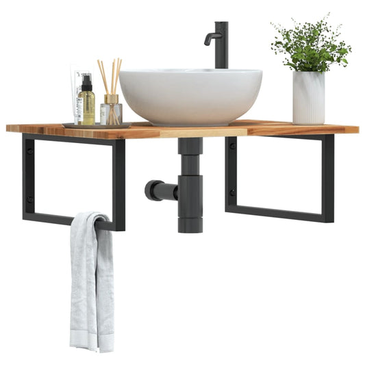 Ripiano a Parete per Lavabo in Acciaio e Massello di Acacia | homemem39