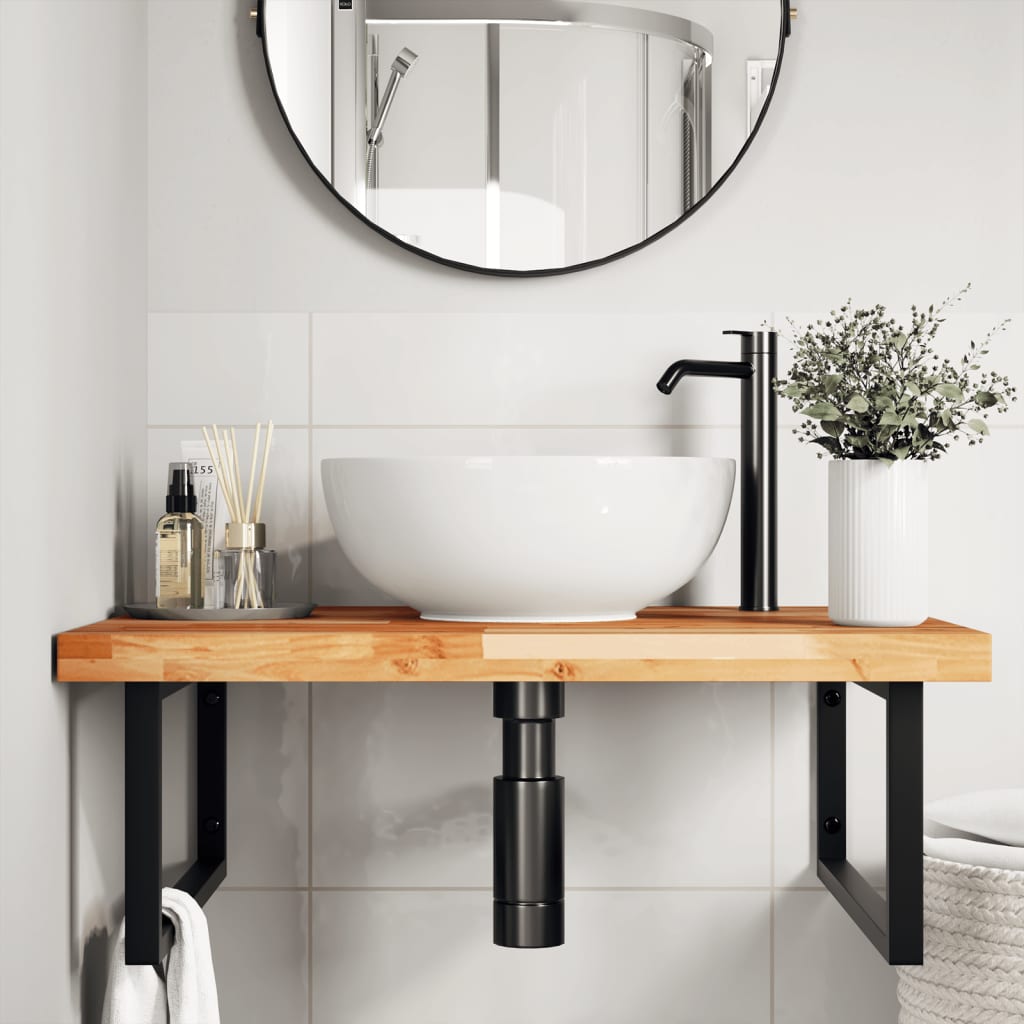 Ripiano a Parete per Lavabo in Acciaio e Massello di Acacia | homemem39