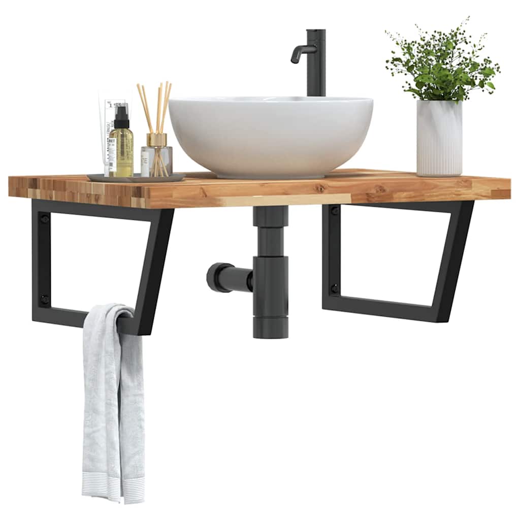 Ripiano a Parete per Lavabo in Acciaio e Massello di Acacia | homemem39