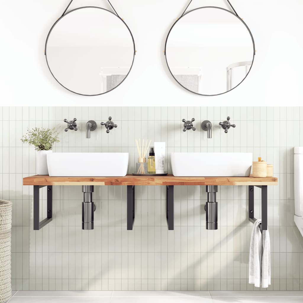 Ripiano a Parete per Lavabo in Acciaio e Massello di Acacia | homemem39