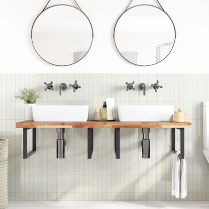 Ripiano a Parete per Lavabo in Acciaio e Massello di Acacia | homemem39