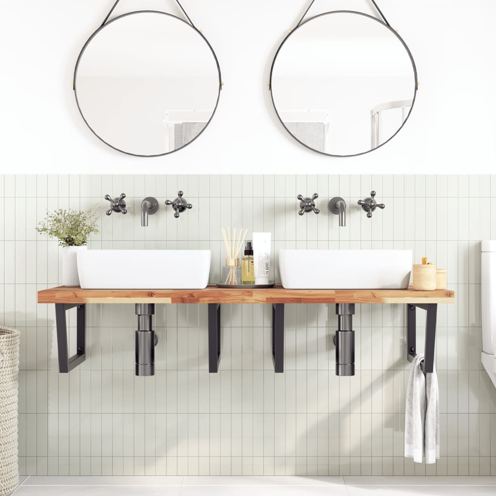 Ripiano a Parete per Lavabo in Acciaio e Massello di Acacia | homemem39