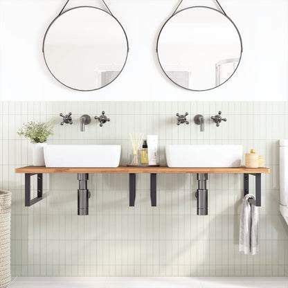 Ripiano a Parete per Lavabo in Acciaio e Massello di Faggio | homemem39