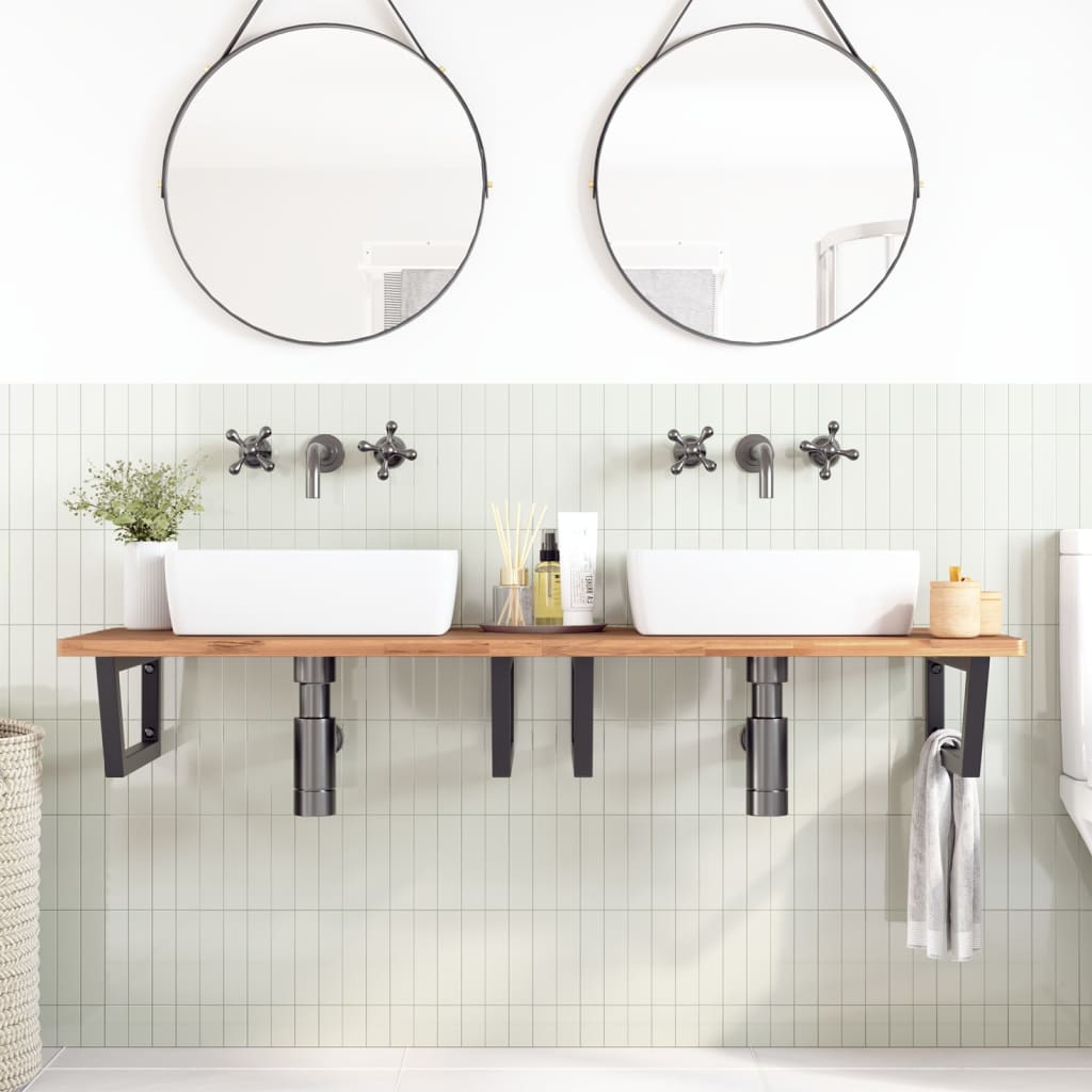 Ripiano a Parete per Lavabo in Acciaio e Massello di Faggio | homemem39