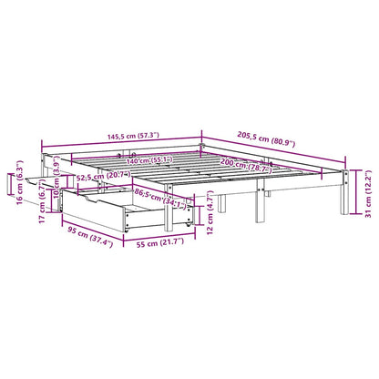 Letto senza Materasso Bianco 140x200 cm Legno Massello di Pino
