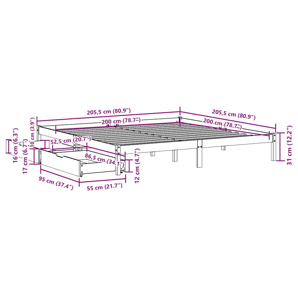 Giroletto senza Materasso Bianco 200x200 cm Legno Massello Pino | homemem39