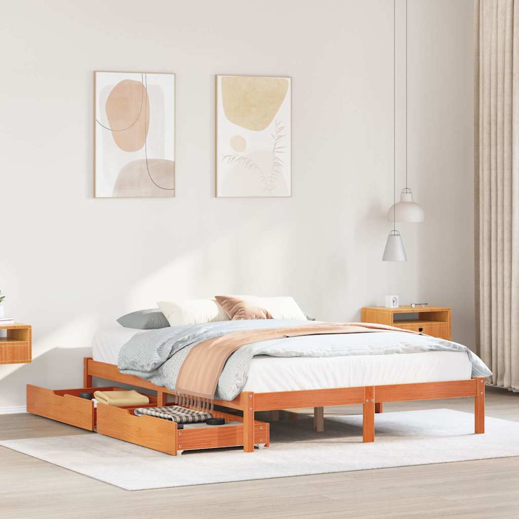 Letto senza Materasso Marrone Cera 140x190 cm in Legno di Pino | homemem39