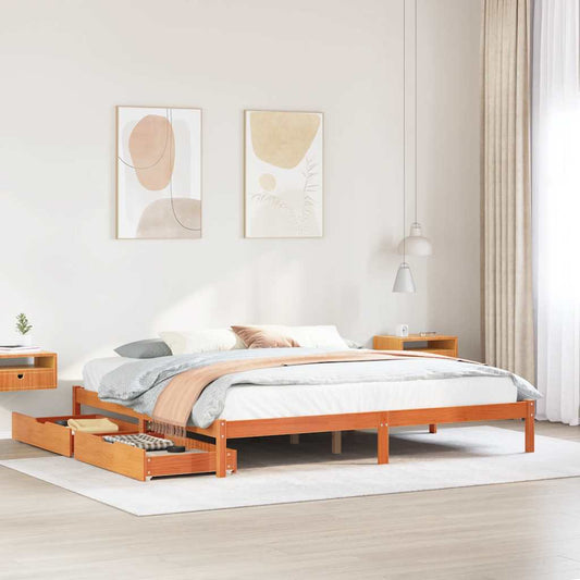 Letto senza Materasso Marrone Cera 200x200 cm in Legno di Pino | homemem39