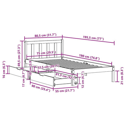 Letto senza Materasso 75x190 cm in Legno Massello Pino
