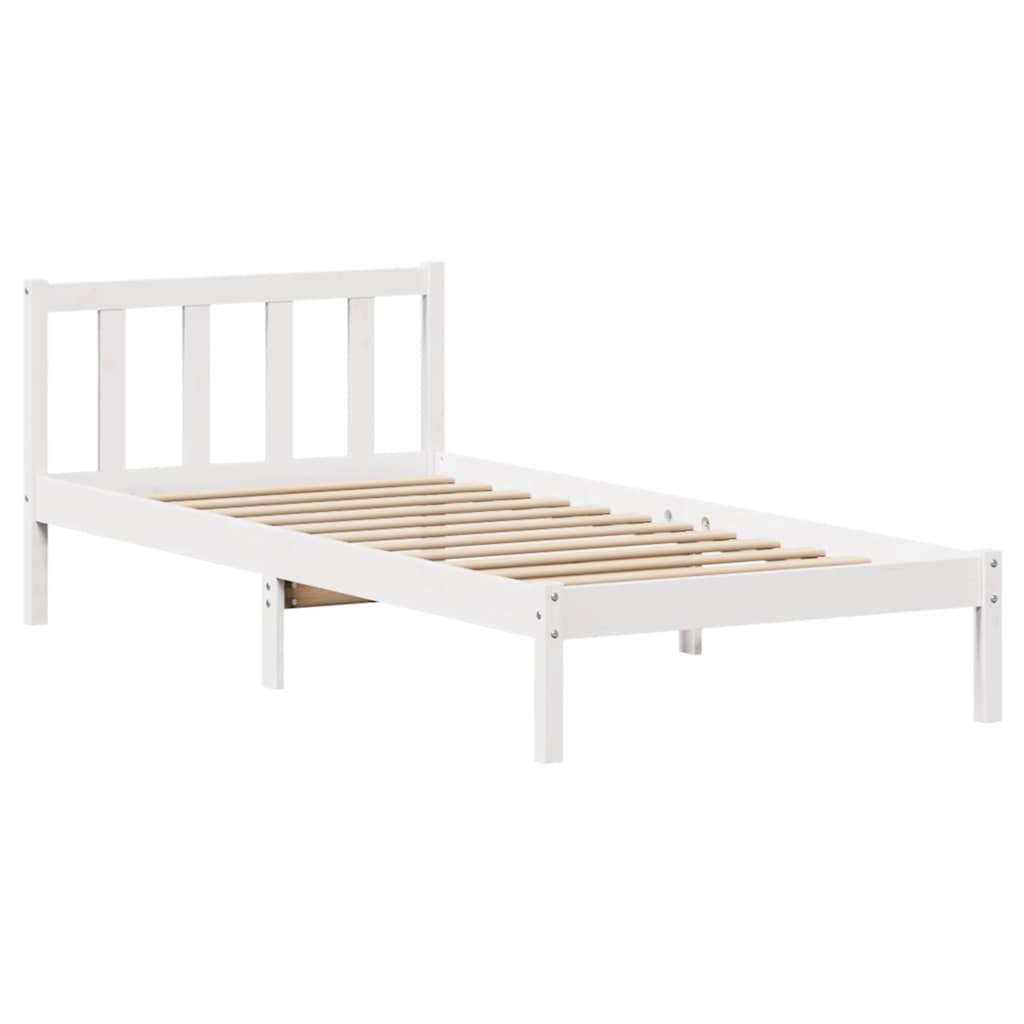Letto senza Materasso Bianco 90x190 cm in Legno Massello Pino