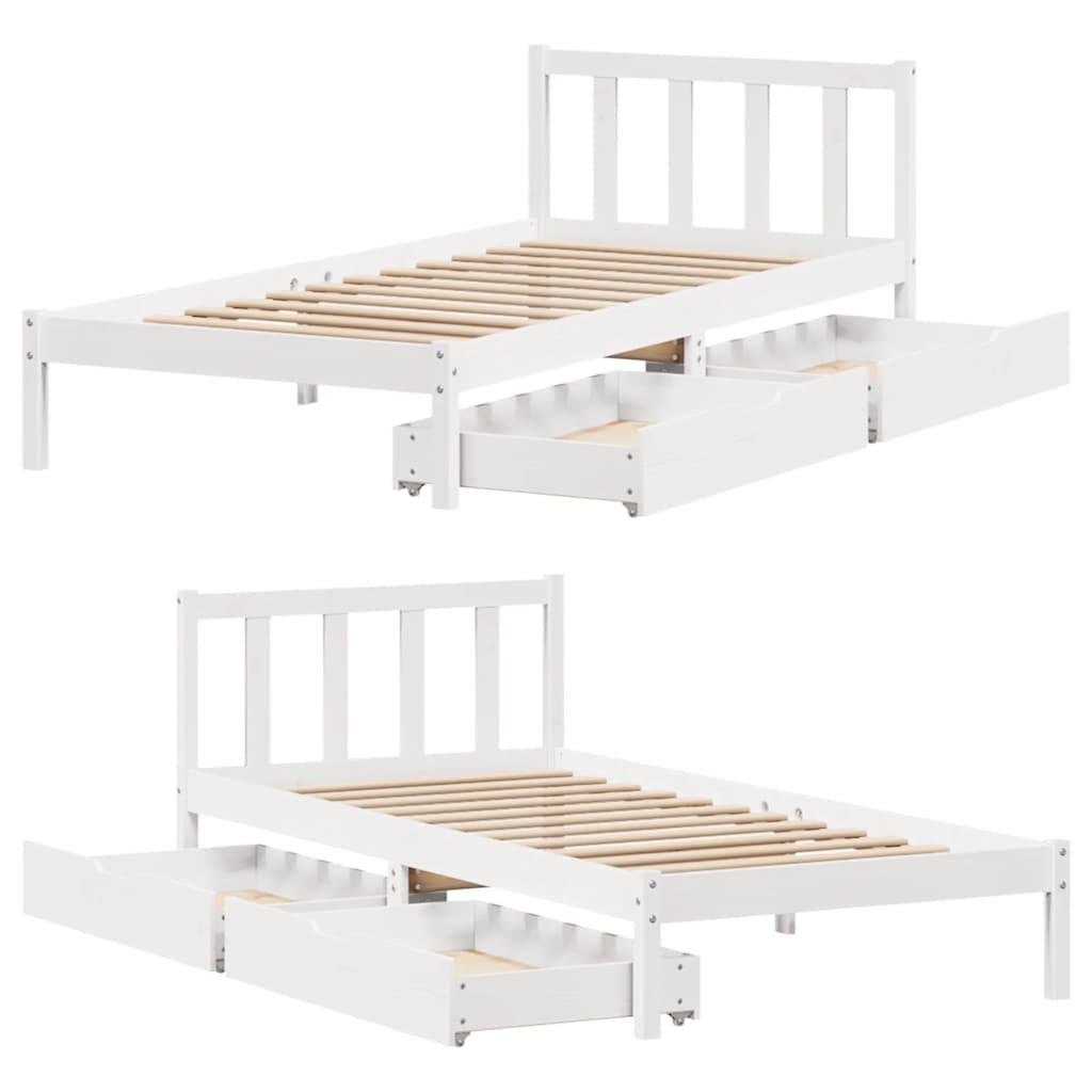 Letto senza Materasso Bianco 90x190 cm in Legno Massello Pino