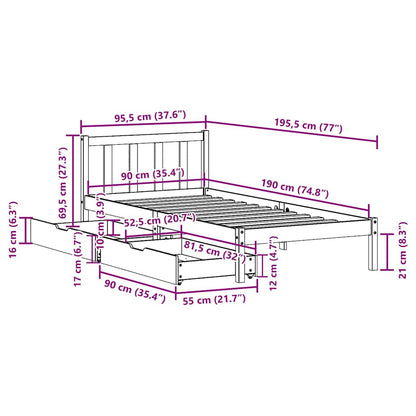 Letto senza Materasso Bianco 90x190 cm in Legno Massello Pino