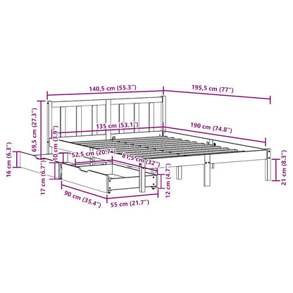 Letto senza Materasso Bianco 135x190 cm Legno Massello di Pino