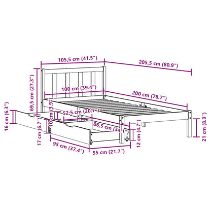 Giroletto senza Materasso Bianco 100x200 cm Legno Massello Pino