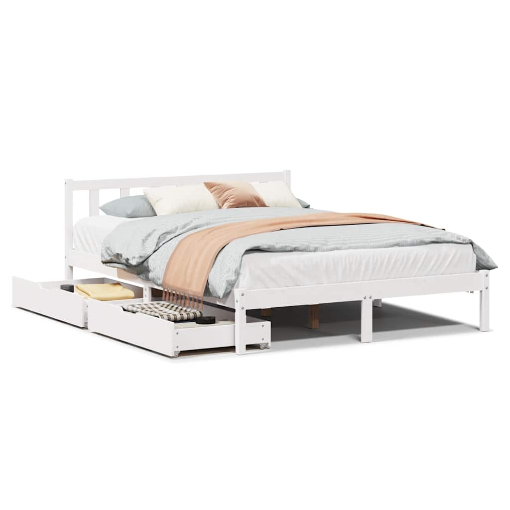 Letto senza Materasso Bianco 150x200 cm Legno Massello di Pino - homemem39