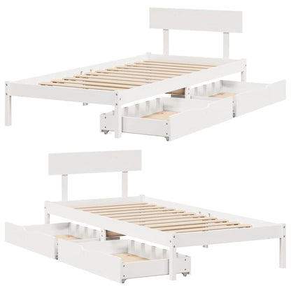 Letto senza Materasso Bianco 75x190 in Legno Massello di Pino | homemem39