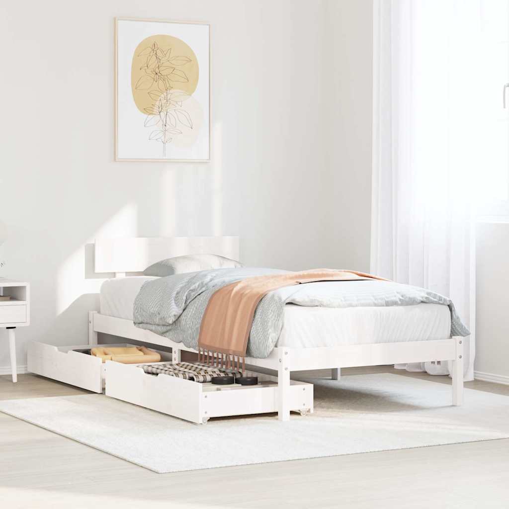 Letto senza Materasso Bianco 75x190 in Legno Massello di Pino | homemem39