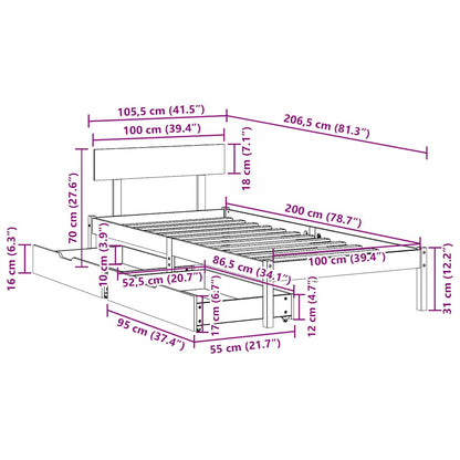 Giroletto senza Materasso Bianco 100x200 cm Legno Massello Pino | homemem39