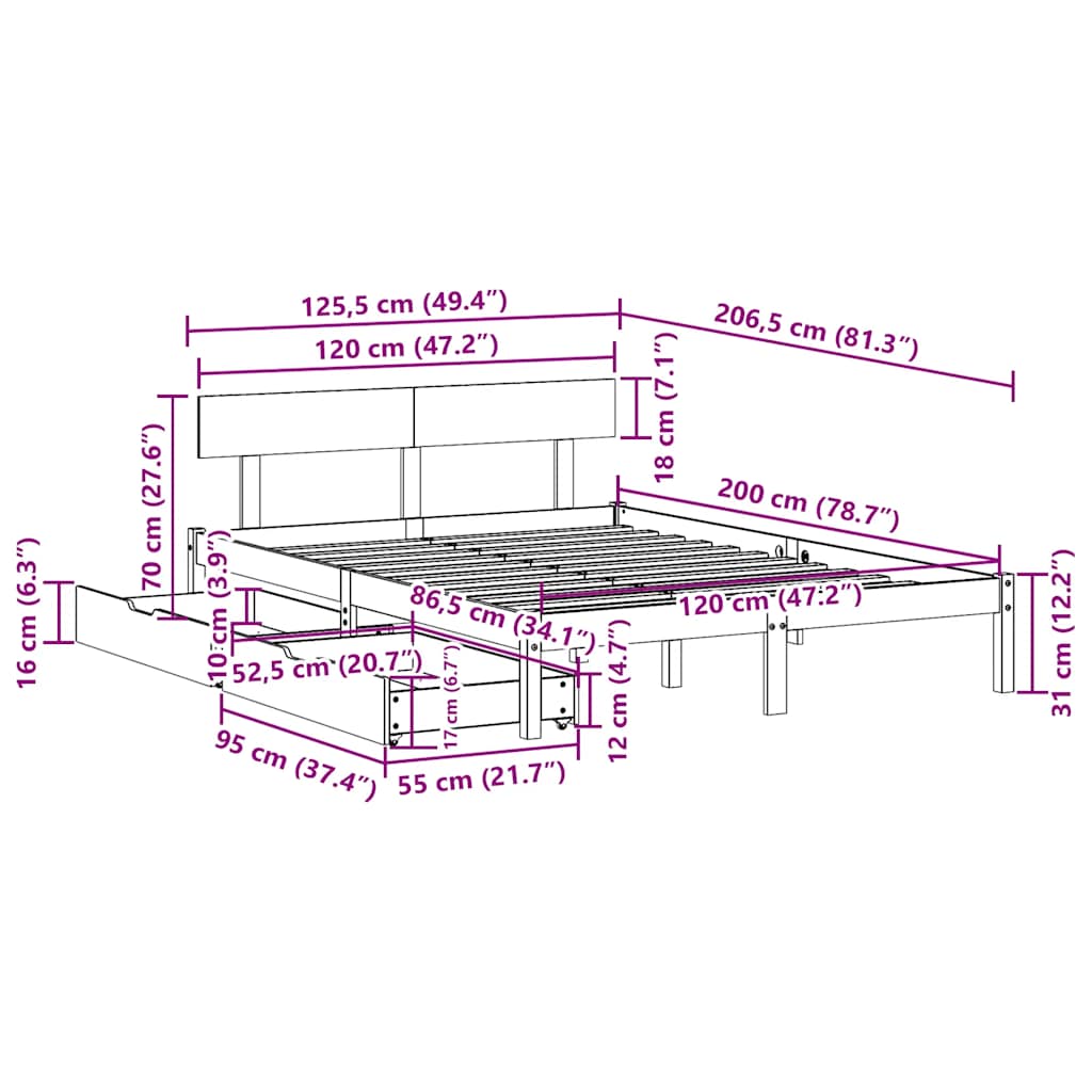 Letto senza Materasso Bianco 120x200 cm Legno Massello di Pino | homemem39
