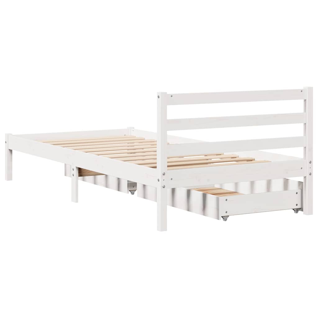 Letto senza Materasso Bianco 75x190 in Legno Massello di Pino
