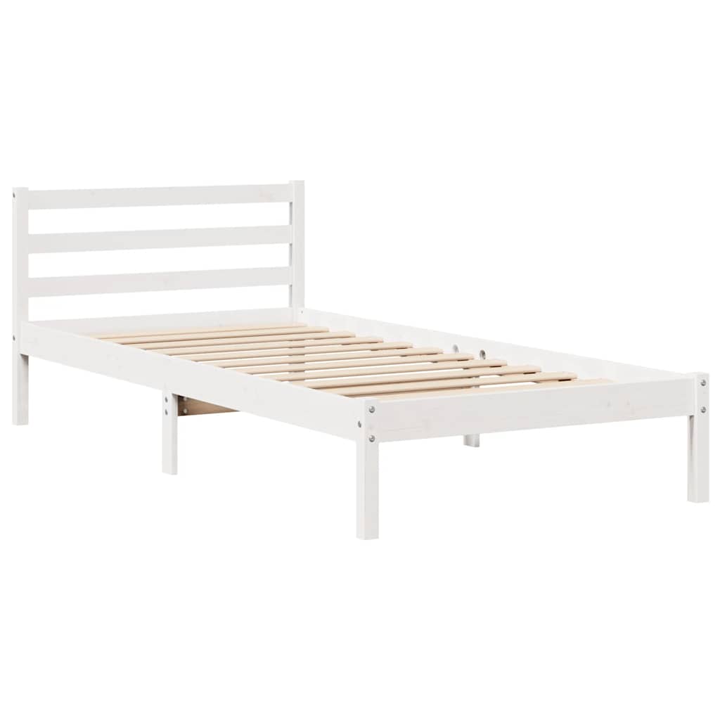 Letto senza Materasso Bianco 75x190 in Legno Massello di Pino