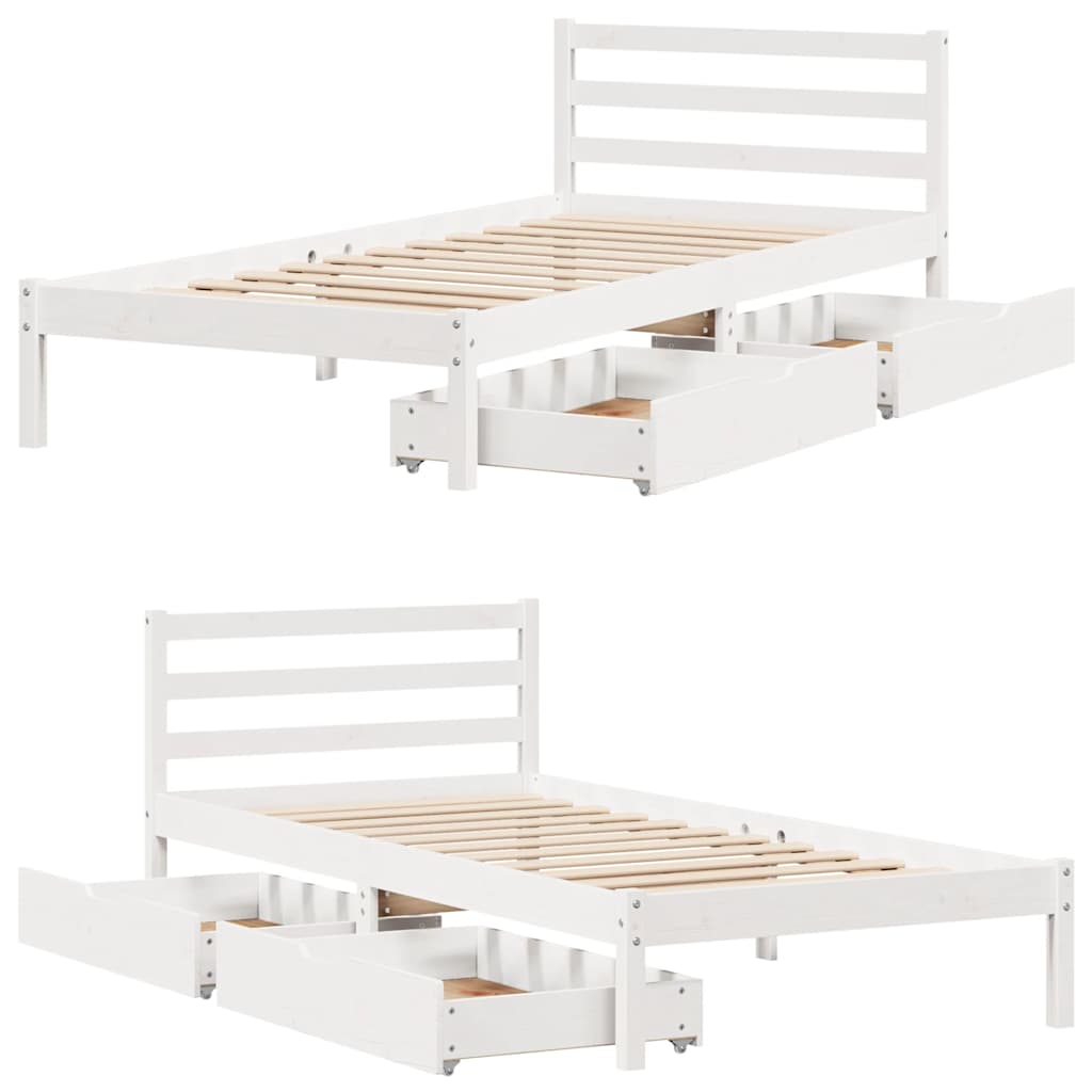 Letto senza Materasso Bianco 75x190 in Legno Massello di Pino