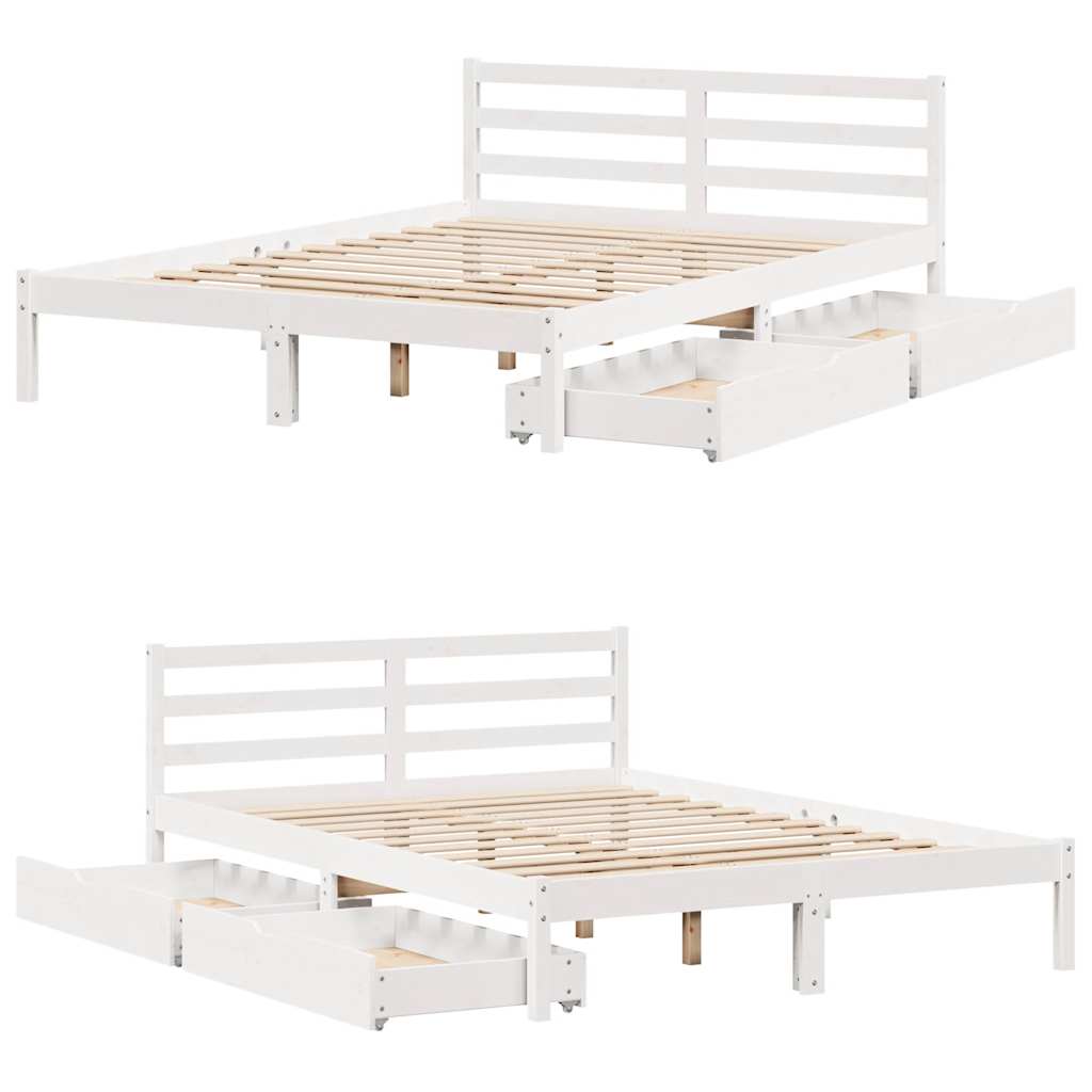 Letto senza Materasso Bianco 135x190 cm Legno Massello di Pino - homemem39