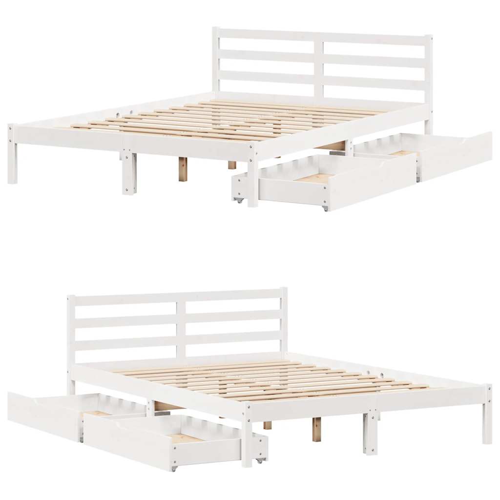 Letto senza Materasso Bianco 150x200 cm Legno Massello di Pino - homemem39