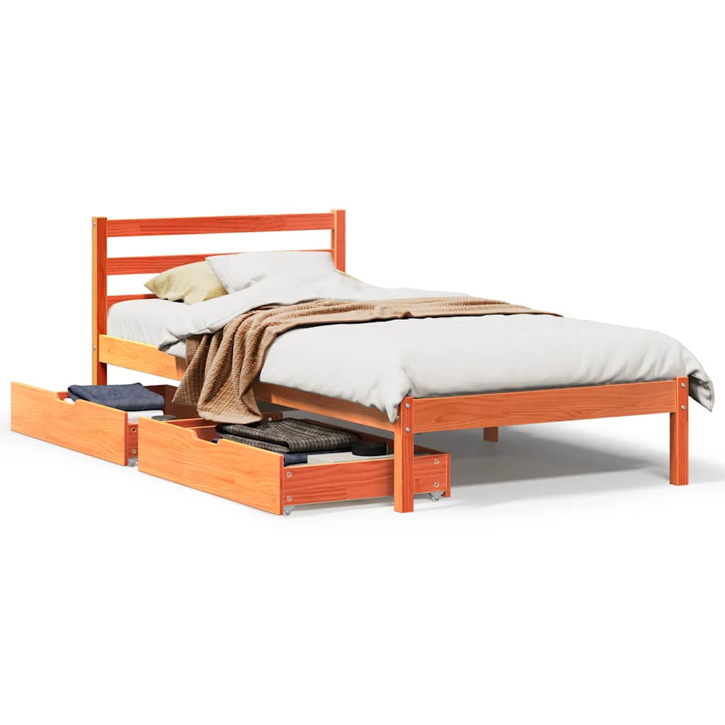 Letto senza Materasso Marrone Cera 75x190 cm in Legno di Pino | homemem39