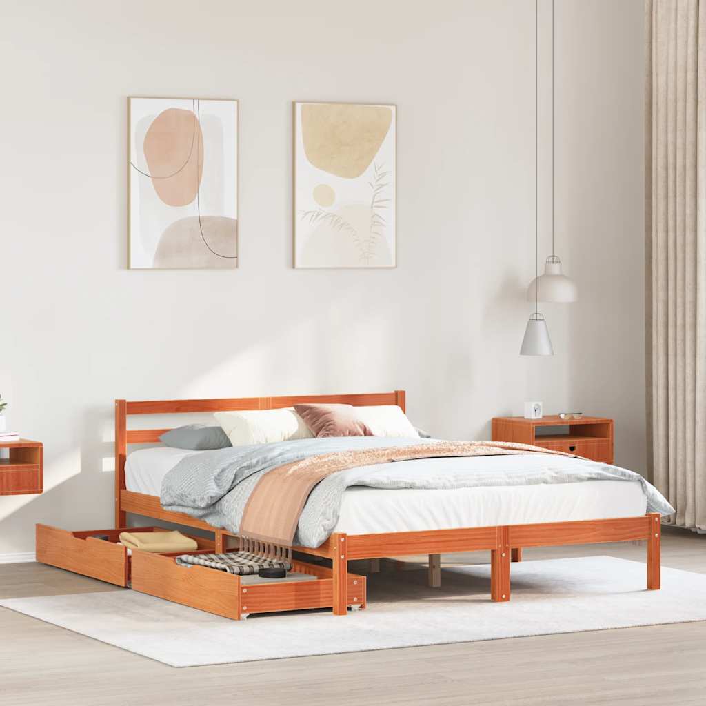 Letto senza Materasso Marrone Cera 120x190 cm in Legno di Pino | homemem39