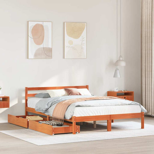Letto senza Materasso Marrone Cera 150x200 cm in Legno di Pino | homemem39