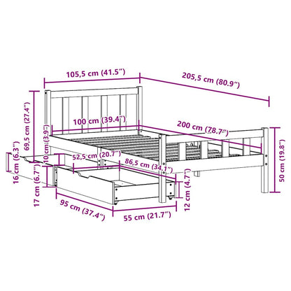 Giroletto senza Materasso 100x200 cm in Legno Massello di Pino