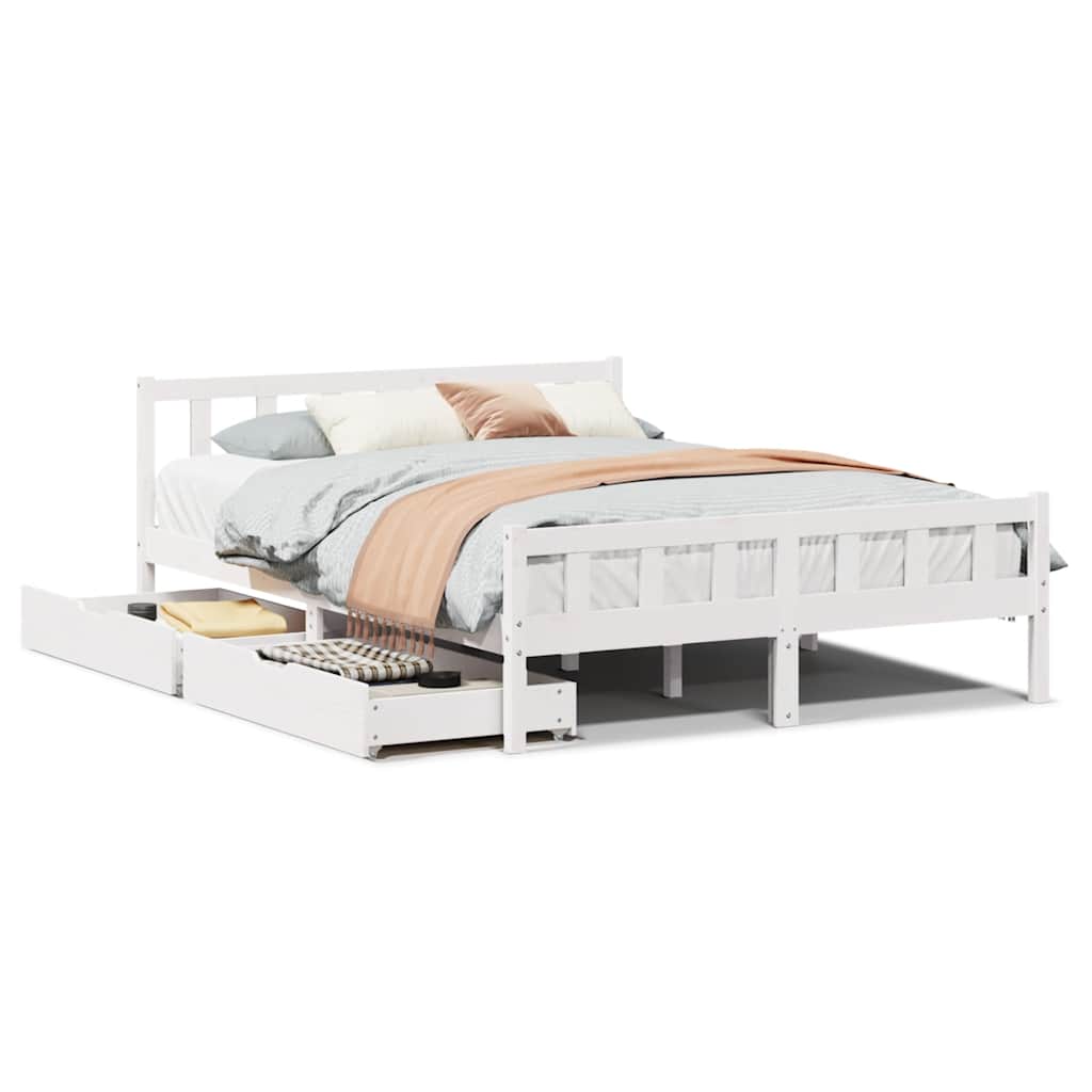 Letto senza Materasso Bianco 150x200 cm Legno Massello di Pino | homemem39