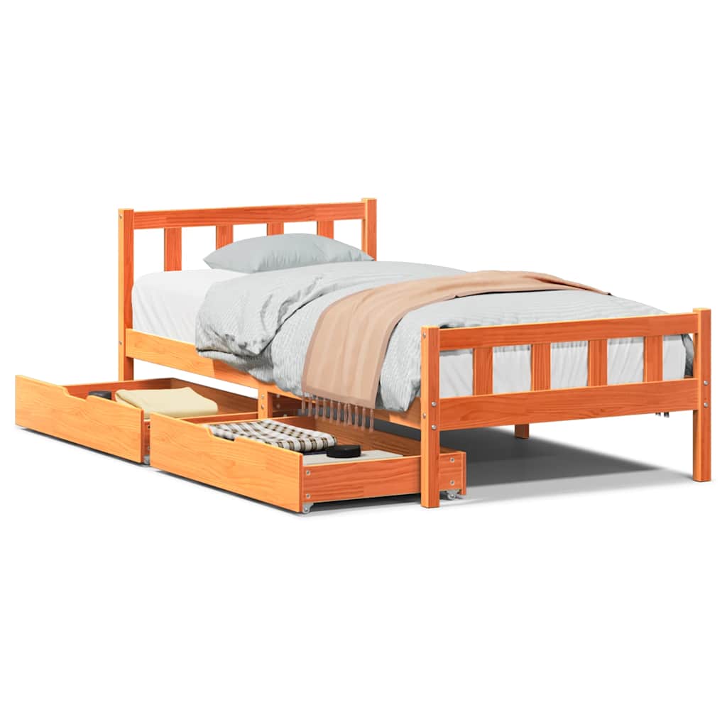 Letto senza Materasso Marrone Cera 75x190 cm in Legno di Pino | homemem39