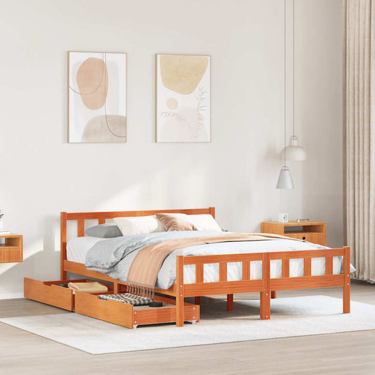Letto senza Materasso Marrone Cera 150x200 cm in Legno di Pino | homemem39