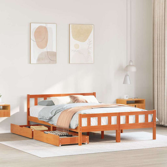 Letto senza Materasso Marrone Cera 160x200 cm in Legno di Pino | homemem39