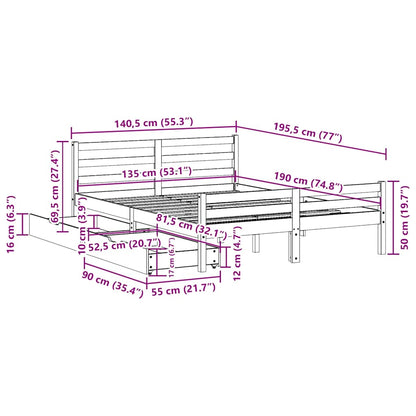 Letto senza Materasso Bianco 135x190 cm Legno Massello di Pino | homemem39