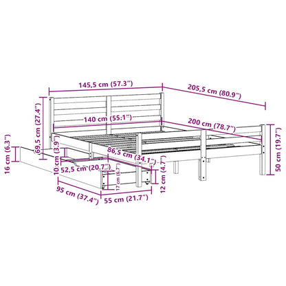 Letto senza Materasso Bianco 140x200 cm Legno Massello di Pino | homemem39