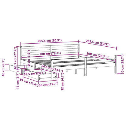 Letto senza Materasso 200x200 cm in Legno Massello di Pino